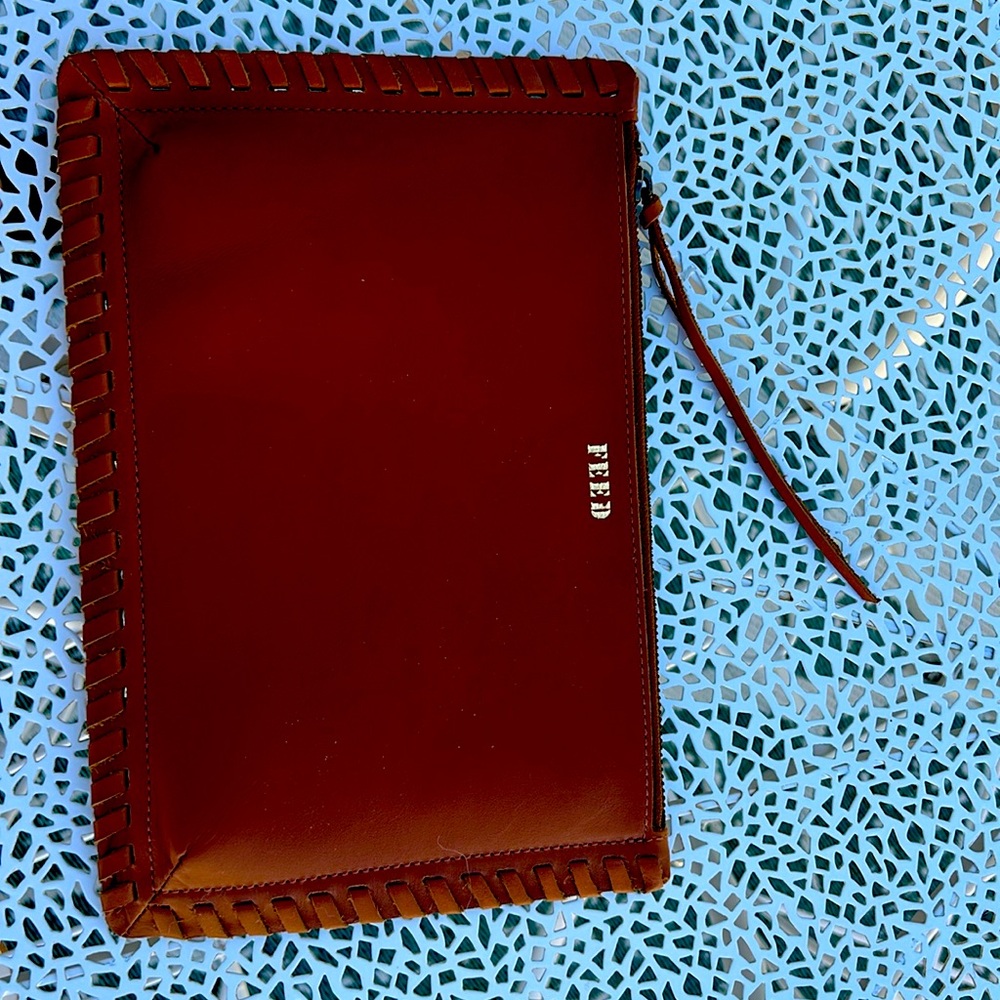 Feed Leather Whip Stitch Clutch Bag